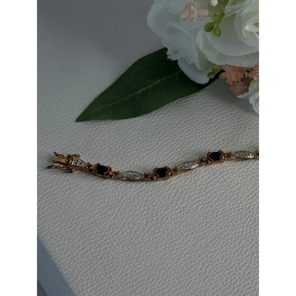 925 Sterling Silver Gold Plated Sapphire Bracelet Length 7.5 Inch